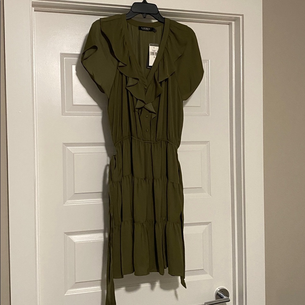 Ralph Lauren Sage Green Dress with Ruffle Accents